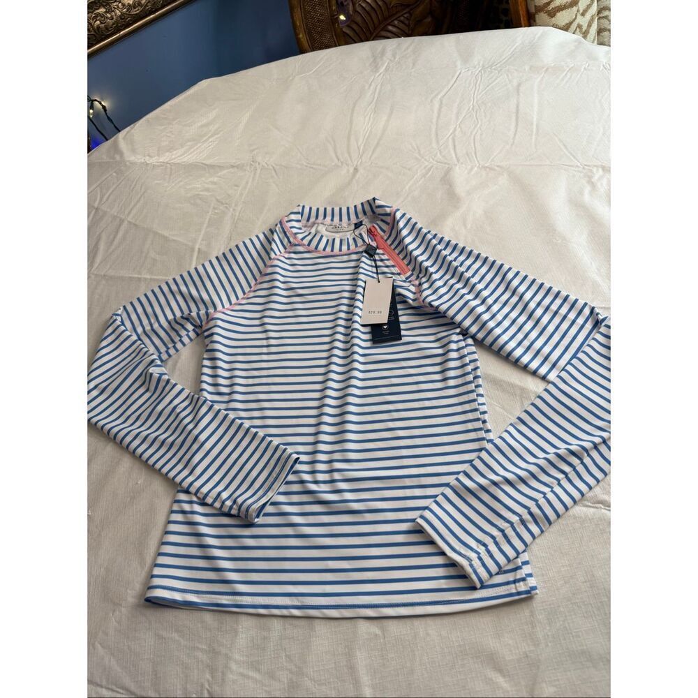 NWT Cabana Life Blue White Stripe Rash Guard Top Size 12 New